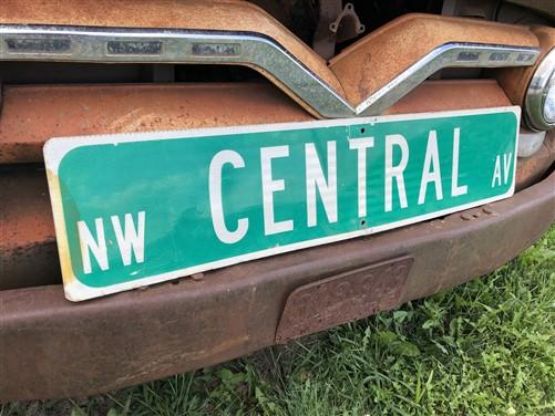 Central Av Street Sign, Vintage Green Road Sign, 42x9 Metal Wall Sign, Garage
