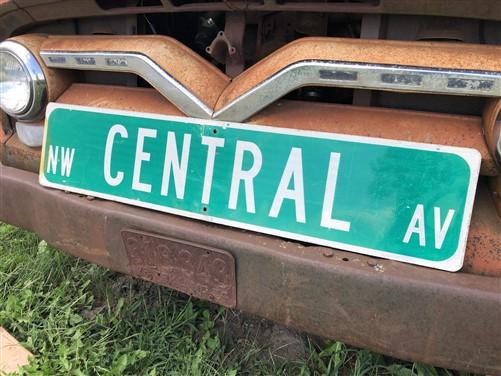 Central Av Street Sign, Vintage Green Road Sign, 42x9 Metal Wall Sign, Garage