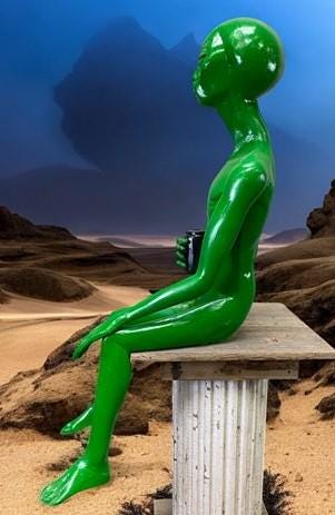 Art & Collectibles > Sculpture > Figurines - Sitting Green Alien Statue, Little Green Place Man, UFO Extra Terrestrial, A...