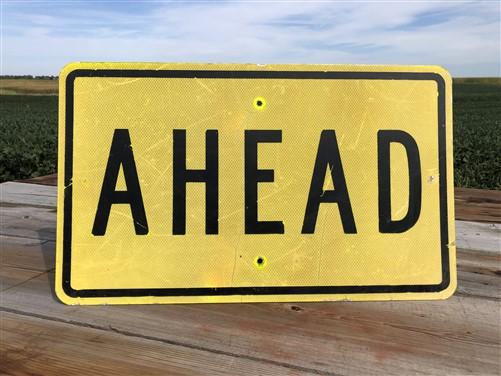 Signs - Ahead Reflective Yellow Street Sign, 30x18 Vintage Metal Road Sign, Garage Art by The Old Grainery (Garage Art, Me...