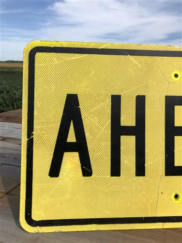 Ahead Reflective Yellow Street Sign, 30x18 Vintage Metal Road Sign