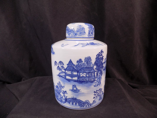 Decorative jar - Blue Willow Ginger Jar, 8 Chinese Porcelain Decor, East Asian Chinoiserie A2, by The Old Grainery (Asian,...
