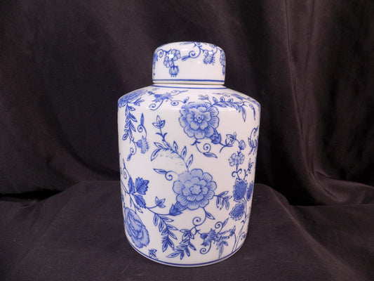 Decorative jar - Blue & White Floral Ginger Jar, 8 Chinese Porcelain Decor, Asian Chinoiserie A4, by The Old Grainery (Asi...