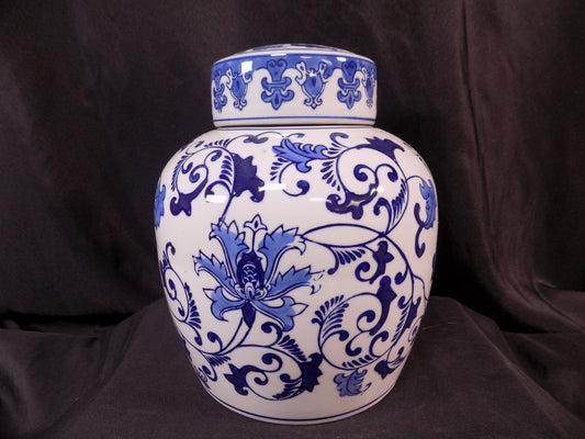 Decorative jar - Blue & White Floral Ginger Jar, 9 Chinese Porcelain Decor, Asian Chinoiserie A5, by The Old Grainery (blu...