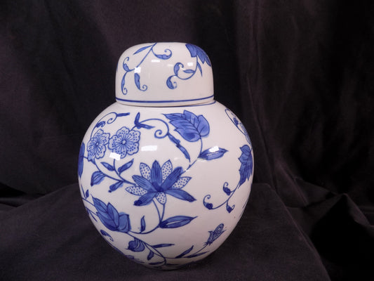 Decorative jar - Blue & White Floral Ginger Jar, 8 Chinese Porcelain Decor, Chinoiserie S, by The Old Grainery (Asian, Asi...