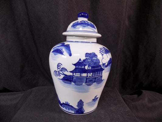 Decorative jar - Blue & White Pagoda Ginger Jar, 10 Chinese Porcelain Decor, Chinoiserie X, by The Old Grainery (Asian, As...