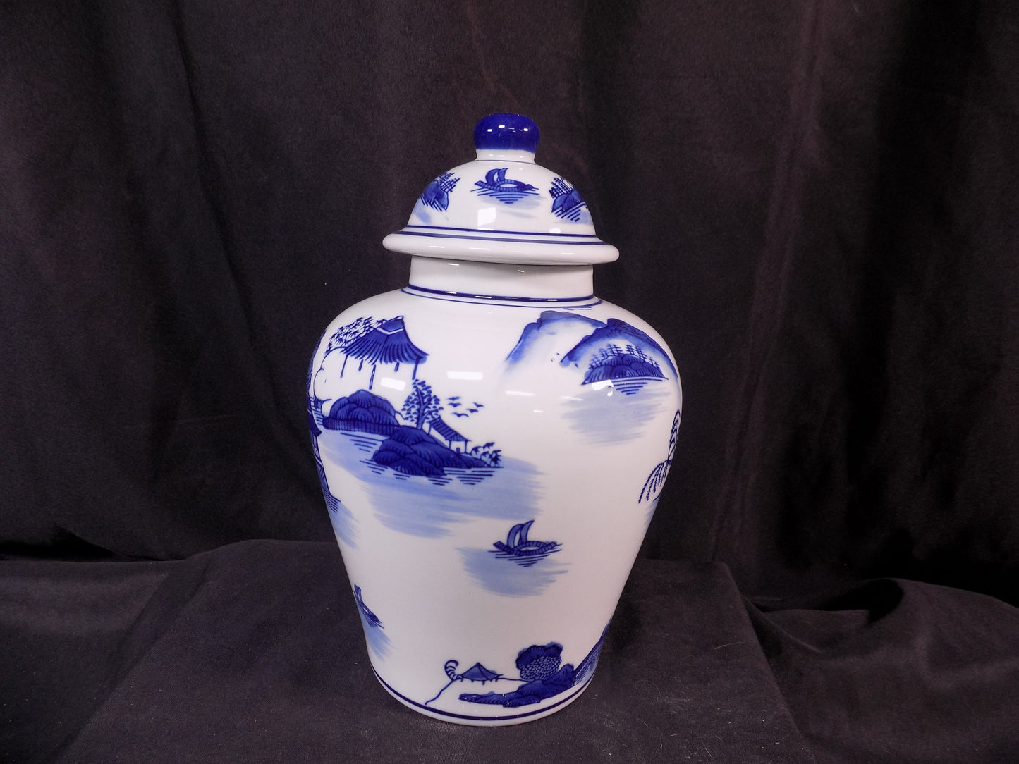 Decorative jar - Blue & White Pagoda Ginger Jar, 10 Chinese Porcelain Decor, Chinoiserie X, by The Old Grainery (Asian, As...