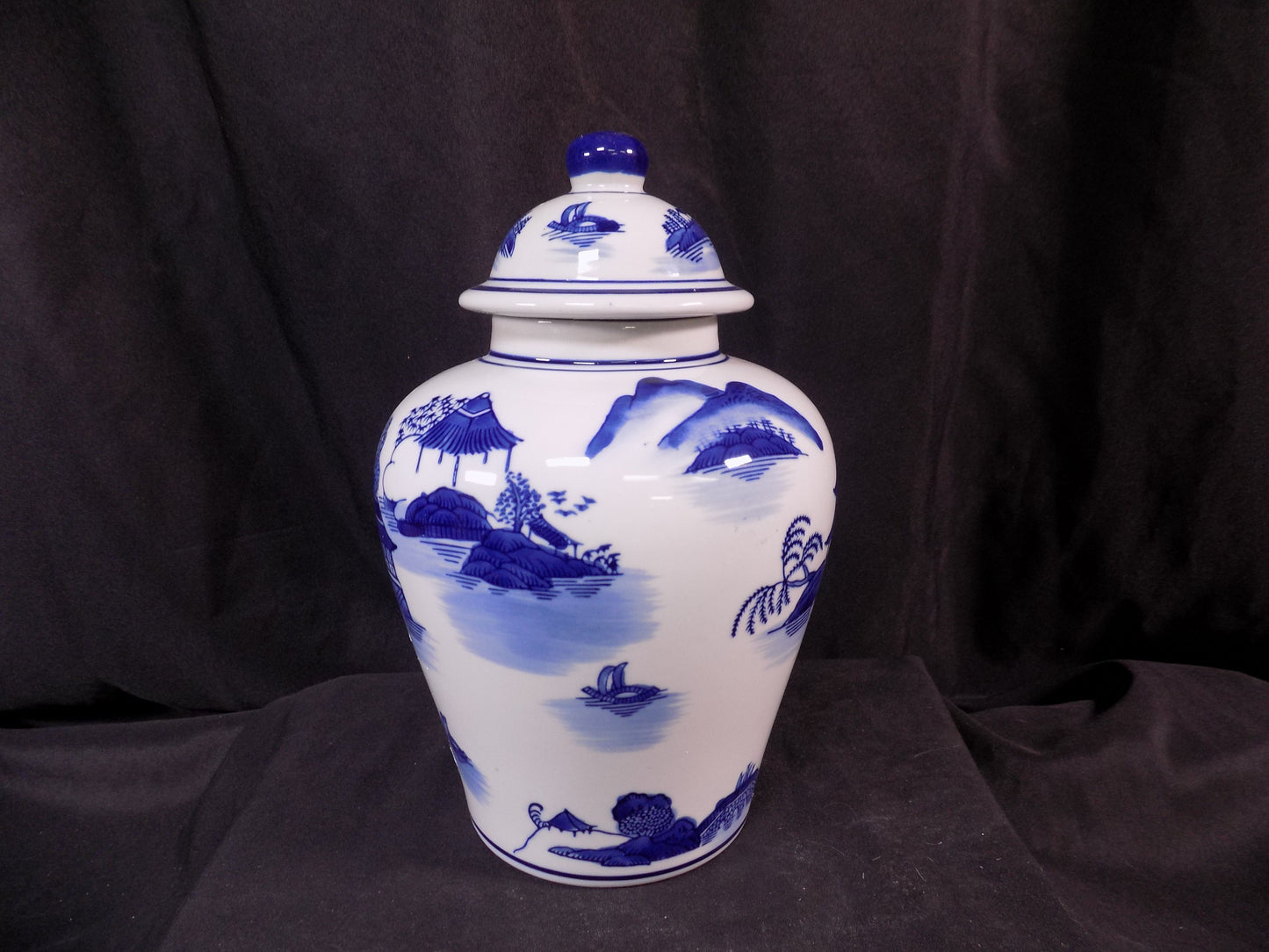 Decorative jar - Blue & White Pagoda Ginger Jar, 10 Chinese Porcelain Decor, Chinoiserie X, by The Old Grainery (Asian, As...