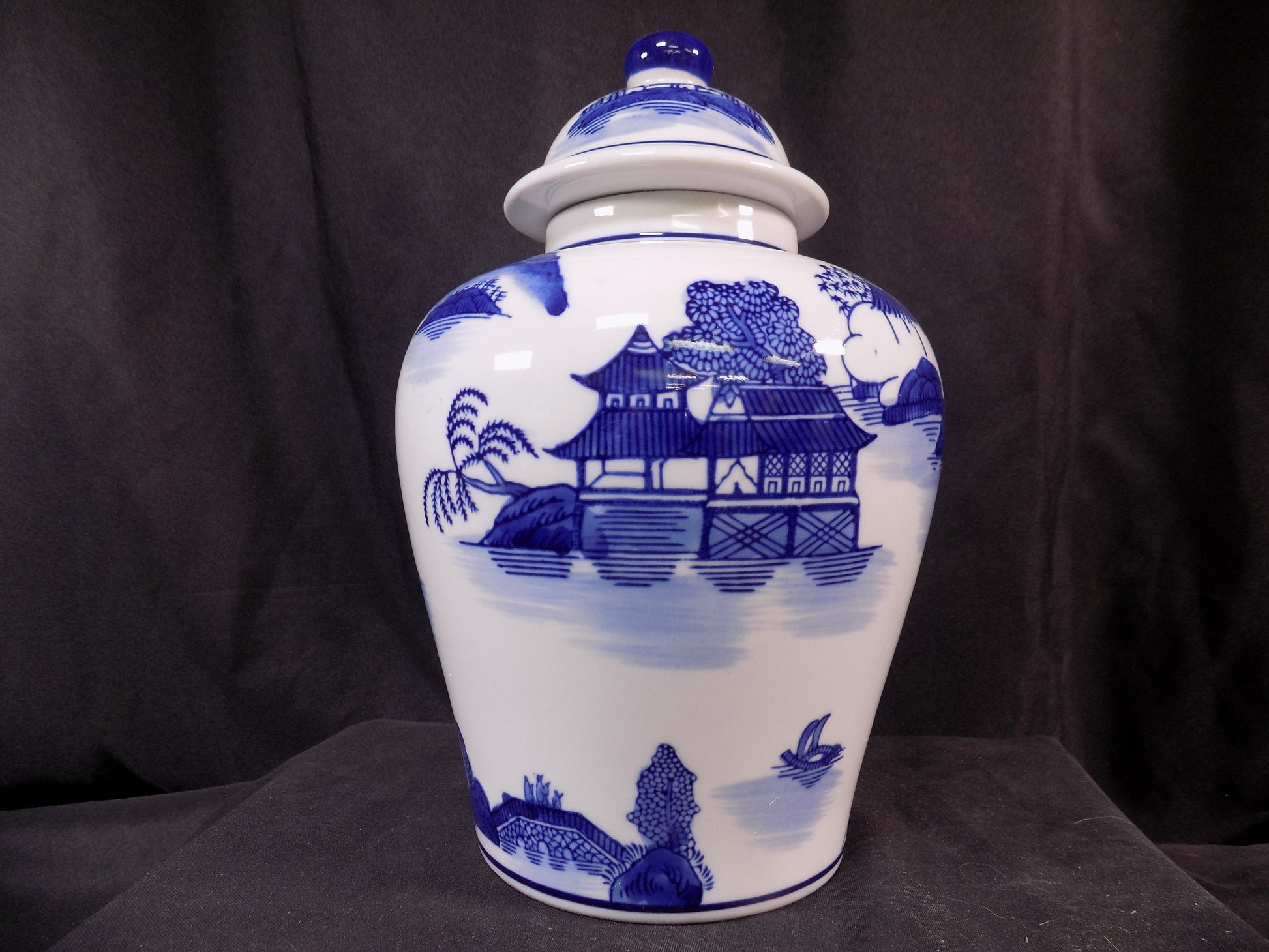 Decorative jar - Blue & White Pagoda Ginger Jar, 10 Chinese Porcelain Decor, Chinoiserie X, by The Old Grainery (Asian, As...