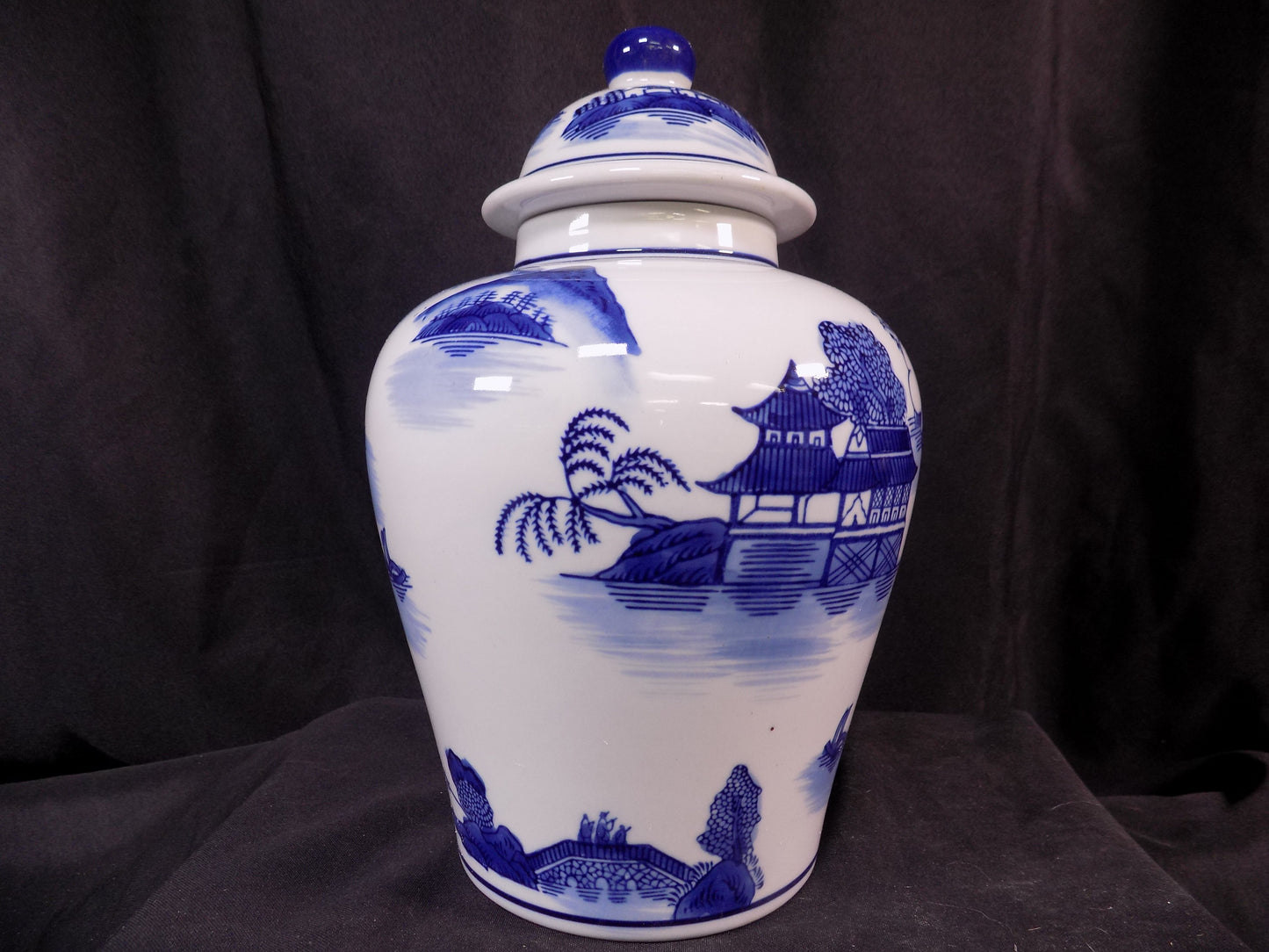 Decorative jar - Blue & White Pagoda Ginger Jar, 10 Chinese Porcelain Decor, Chinoiserie X, by The Old Grainery (Asian, As...