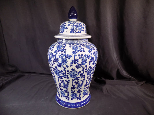 Decorative jar - Blue & White Floral Temple Jar, 24 Chinese Porcelain Decor, Chinoiserie A15 by The Old Grainery (10 inch,...