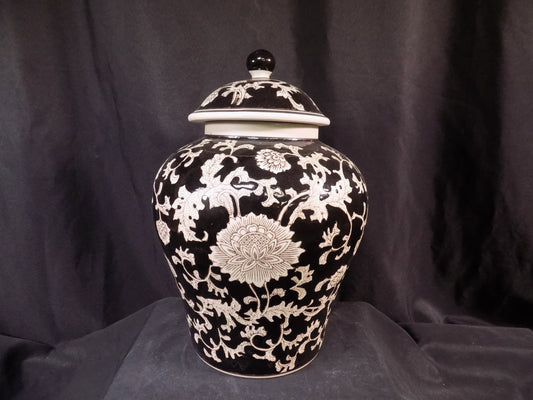 Decorative jar - Black & Cream Ginger Jar, 14 Chinese Porcelain Decor, Asian Chinoiserie A18 by The Old Grainery (10 inch,...
