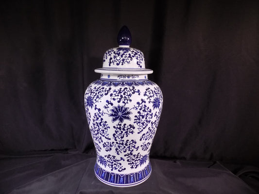 Decorative jar - Blue & White Floral Temple Jar, 24 Chinese Porcelain Decor, Chinoiserie A20 by The Old Grainery (10 inch,...