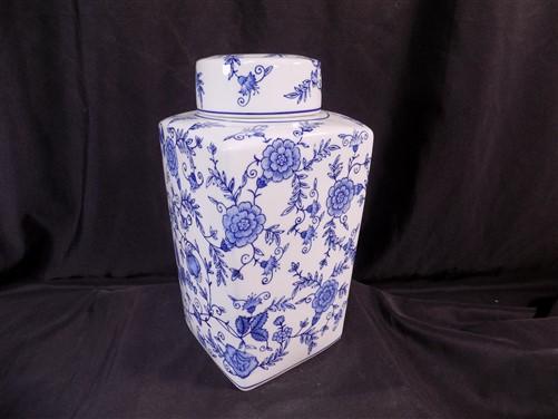 Decorative jar - Square Blue & White Ginger Jar, 12 Chinese Porcelain Decor, Asian Chinoiserie C by The Old Grainery (12 I...