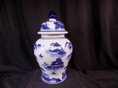 Blue Willow Temple Jar, 18 Chinese Porcelain Decor, Asian Chinoiserie A13