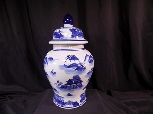 Decorative jar - Blue Willow Temple Jar, 18 Chinese Porcelain Decor, Asian Chinoiserie A13 by The Old Grainery (10 inch, a...