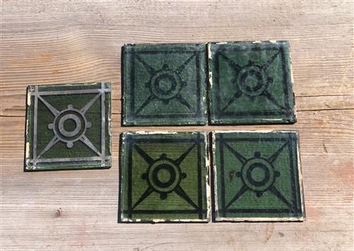 10 Stained Leaded Art Glass Reclaimed Church Window Parts, Green Compass B
