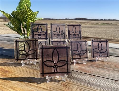 10 Stained Leaded Art Glass Reclaimed Church Window Parts, Purple Trinity E