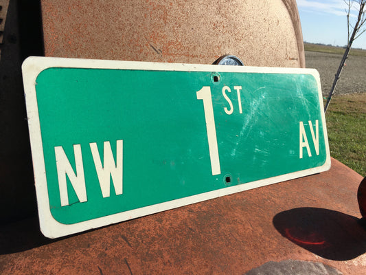 NW 1st Av Street Sign, 9x24 Vintage Green Road Sign, Metal Road Sign, F