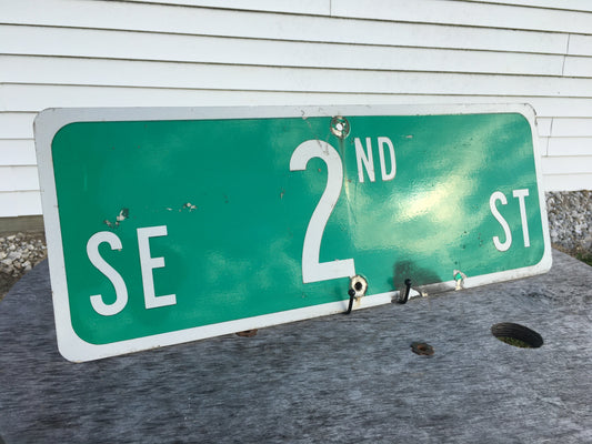 SE 2nd ST Street Sign, 9x24 Vintage Green Road Sign, Metal Road Sign, E