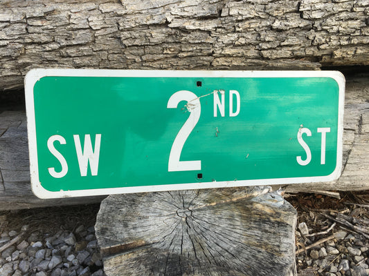 SW 2nd ST Street Sign, 9x24 Vintage Green Road Sign, Metal Road Sign, F