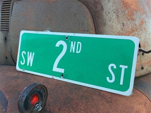 Signs - SW 2nd St Street Sign, 9x24 Vintage Green Road Sign, Metal Road Sign, D by The Old Grainery (Garage Art, Home Deco...