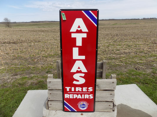 Signs - Atlas Tires Repairs Sign, Atlas Porcelain Metal Advertising, Standard Oil Sign by The Old Grainery (advertising, a...