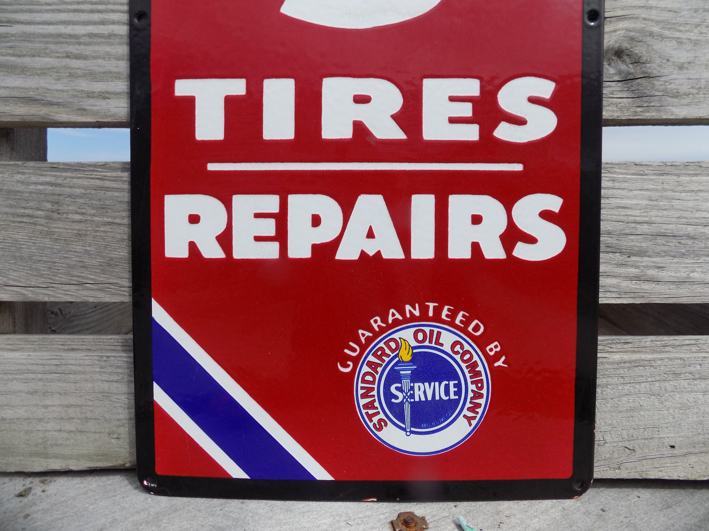 Atlas Tires Repairs Sign, Atlas Porcelain Metal Advertising, Standard Oil Sign