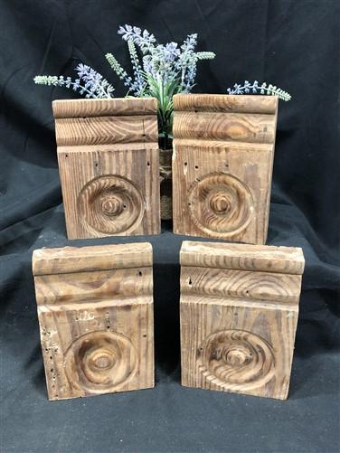 Plinth Block - 4 Plinth Blocks, Antique Bullseye Rosettes, Architectural Salvage Wood Trim C83, by The Old Grainery (antiq...