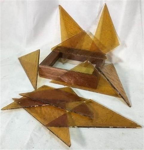 10 Honey Gold Stained Glass Reclaimed Church Window Triangle Panes, Art Glass O,