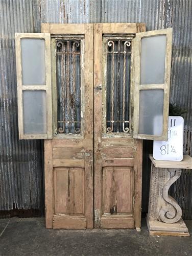 Antique French Double Doors (39.5x81.5) Wood Iron Doors, European Doors D211