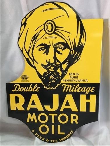 advertising sign - Rajah Motor Oil Flange Sign, 2 Sided Metal Advertising Sign, Oil Gas Advertising by The Old Grainery (2...