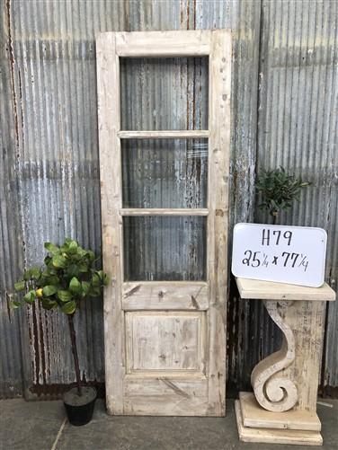 Antique French Single Door (25x77) 3 Pane Glass European Door H79