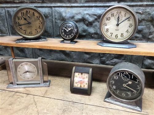 Lot of 6 Vintage Alarm Clocks, Art Deco Big Ben De Luxe Jack O' Lantern Baby Ben