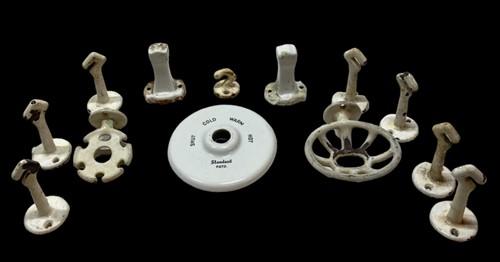 Bathroom Fixtures - Porcelain Bathroom Fixtures, Vintage Towel Rack, Soap Holder, Toothbrush Curtain by The Old Grainery (...