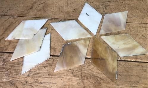 Craft Supplies & Tools > Raw Materials > Glass - 9 Stained Slag Glass Diamond Panes, Reclaimed Church Window Art Glass Pie...