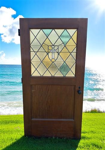 Home & Living > Home Improvement > Doors & Locks > Doors - Antique Single Door (40x79.5) Stained Glass Paneled Church Door...
