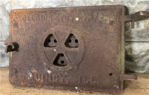 Architectural Salvage - Excelsior Stove Mfg Quincy IL Cast Iron Door Only, Vintage Woodstove Part Sign A by The Old Graine...