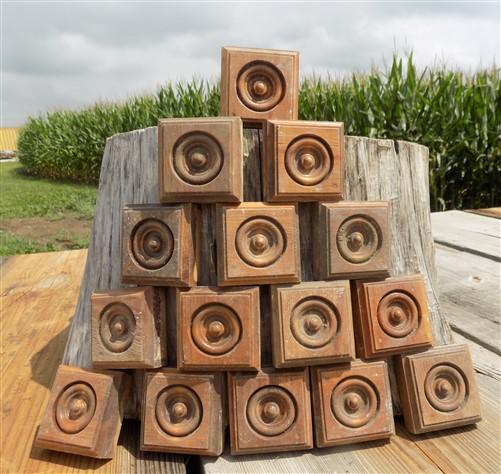 Plinth Block - 15 Mini Plinth Blocks, Bullseye Rosette, Architectural Salvage, Wood Trim D15, by The Old Grainery (Block,...