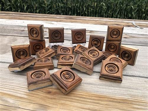 Plinth Blocks - 24 Mini Plinth Blocks, Bullseye Rosette, Architectural Salvage, Wood Trim D6 by The Old Grainery (Block, b...