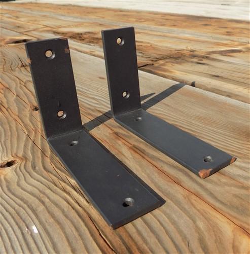 2 L Shelf Brackets - 6"x4", Metal Rustic Black Floating Shelf Mantel Hardware