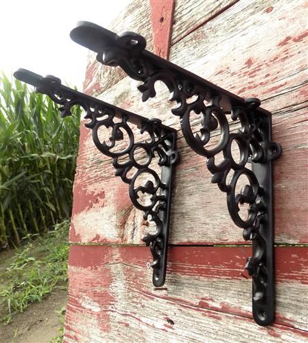 Brackets - Pair Cast Iron Shelf Brackets, 8 inch Art Deco Vintage Style Shelf Hardware, A by The Old Grainery (8 inch brac...