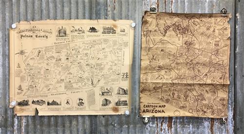 Wall Art - 2 Vintage Maps, Reg Manning Cartoon Map Arizona, Historical Map Putman County by The Old Grainery (1934, Arizon...