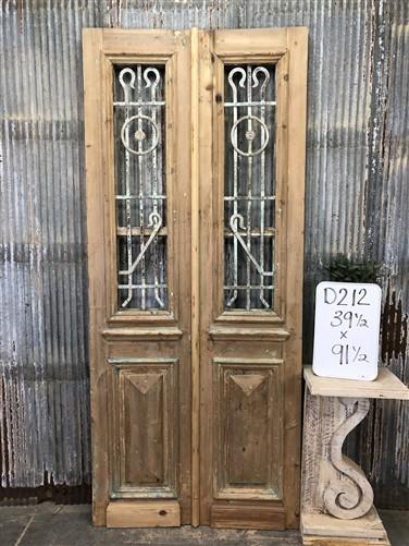 Antique French Double Doors (39.5x91.5) Wood Iron Doors, European Doors D212