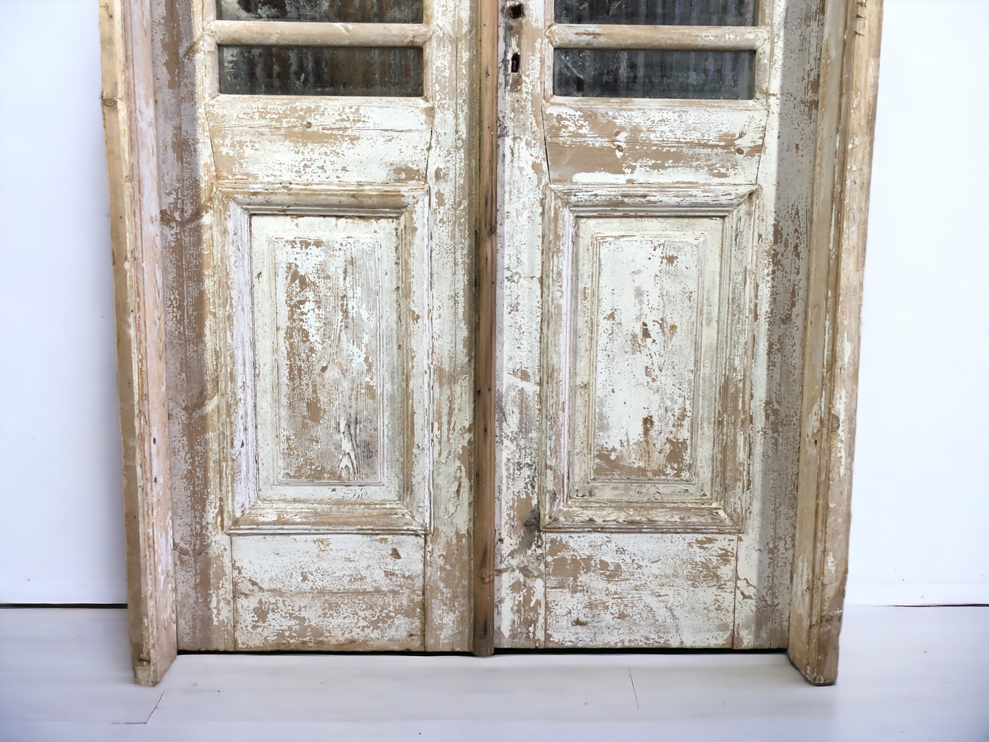 Antique French Double Doors with Jamb (46x102) 5 Pane Glass European Doors S7