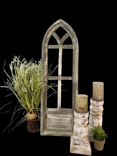 Wall Decor - Light Paneled American Gothic Style Wood Window Frame, Arched Farmhouse B, by The Old Grainery (36 in, Decora...