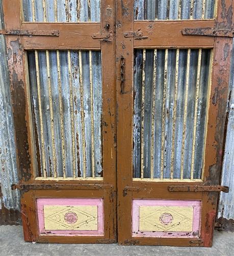 Vintage Indian Garden Gates, Carved Metal Teak Doors, Architectural Reclaim, A98