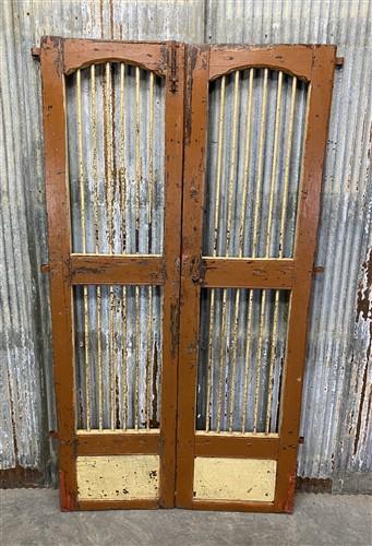 Vintage Indian Garden Gates, Carved Metal Teak Doors, Architectural Reclaim, A98