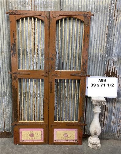 Vintage Indian Garden Gates, Carved Metal Teak Doors, Architectural Reclaim, A98