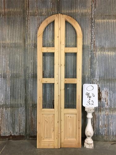 Arched French Double Doors (32x96.5) 3 Pane Glass European Styled Doors O5